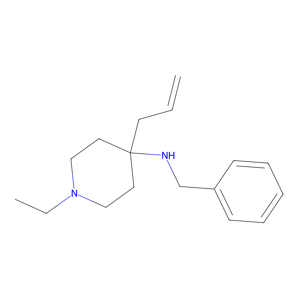 N-benzyl-1-ethyl-4-prop-2-enylpiperidin-4-amine molecular structure, CAS 336108-85-1