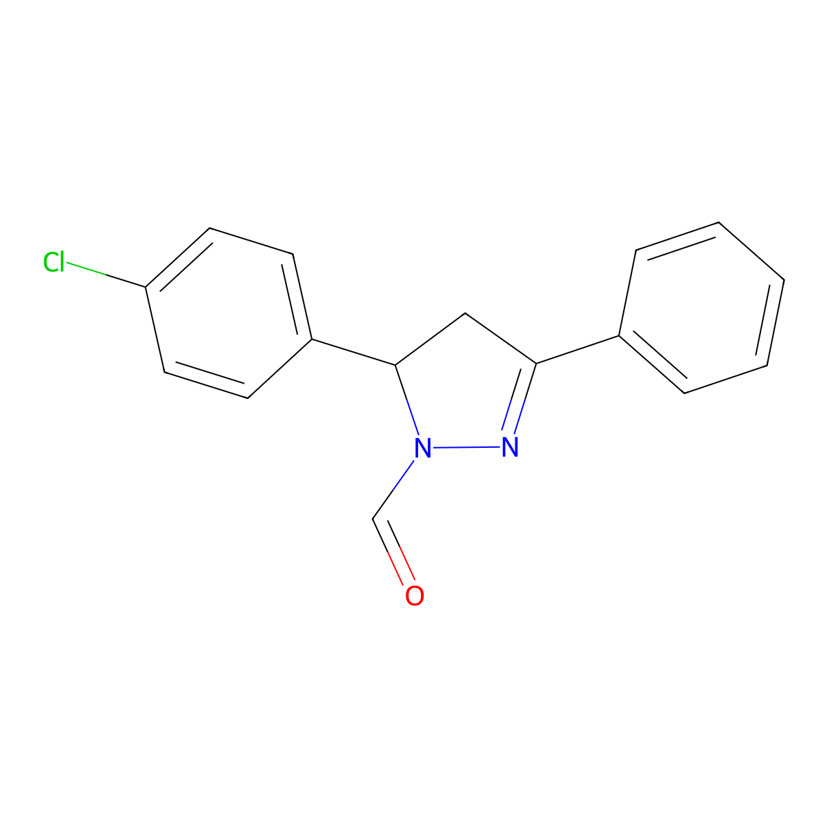 5-(4-chlorophenyl)-3-phenyl-4,5-dihydro-1H-pyrazole-1-carbaldehyde molecular structure, CAS 336168-27-5