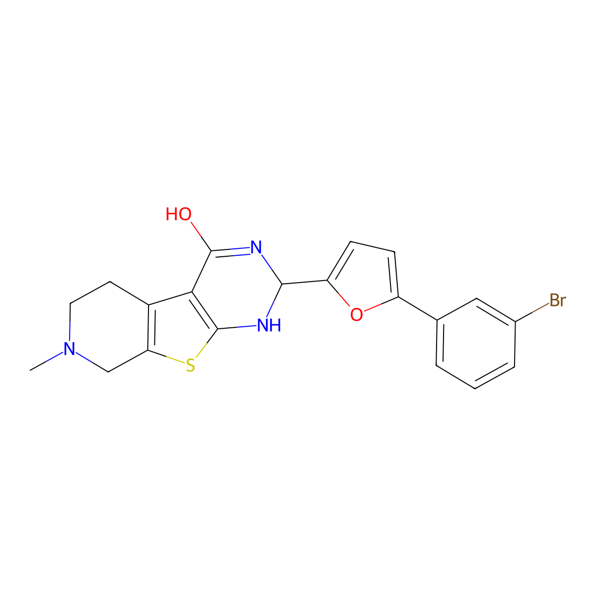 2-[5-(3-Bromophenyl)furan-2-yl]-7-methyl-1,2,5,6,7,8-hexahydropyrido[4',3':4,5]thieno[2,3-d]pyrimidin-4-ol molecular structure, CAS 336169-13-2