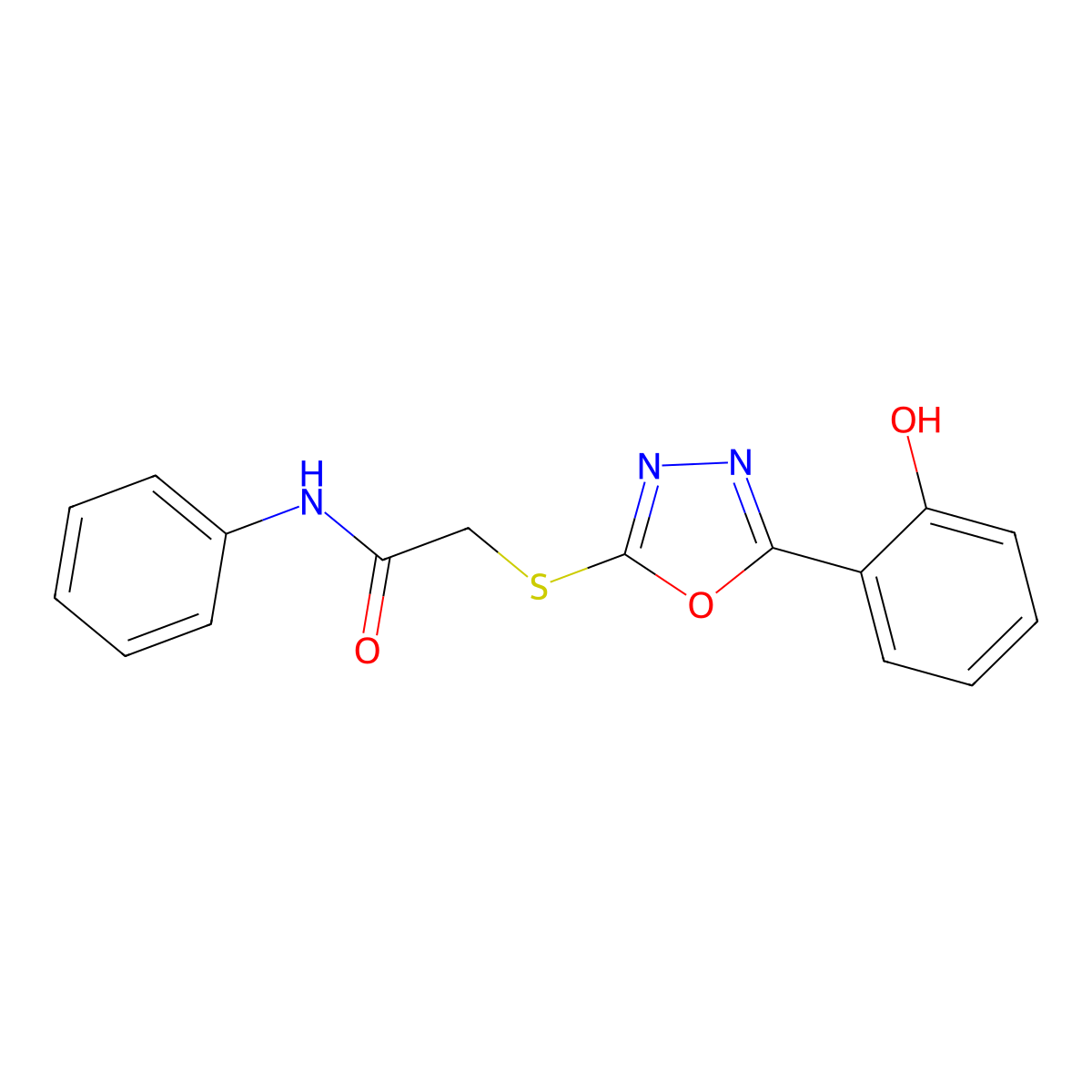 2-((5-(2-Hydroxyphenyl)-1,3,4-oxadiazol-2-yl)thio)-N-phenylacetamide molecular structure, CAS 336173-67-2