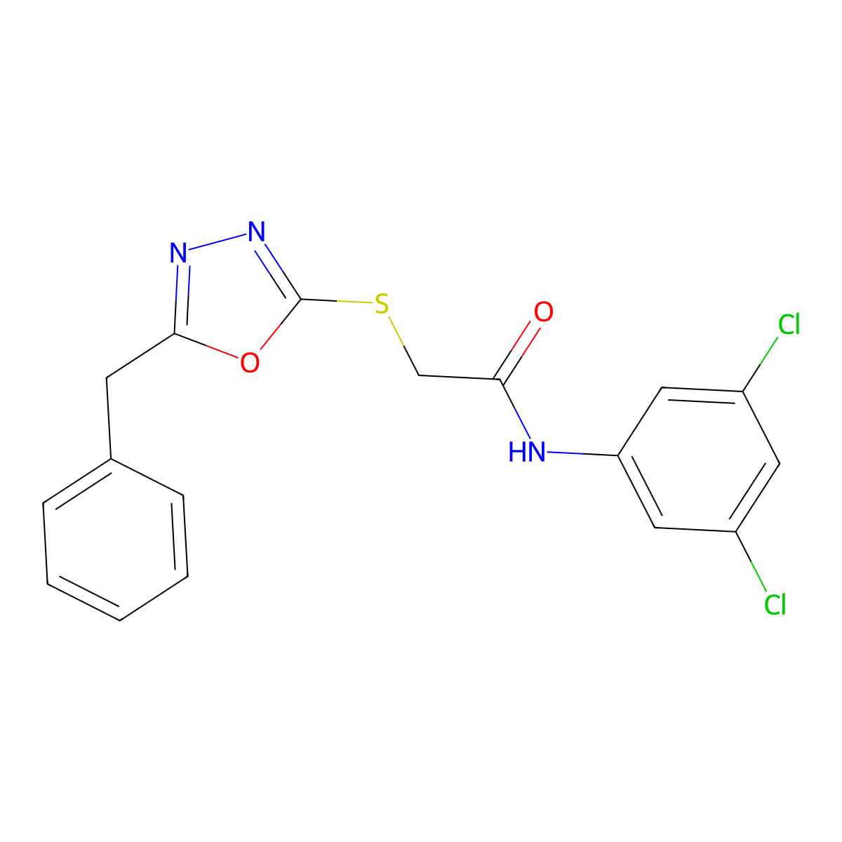 2-((5-Benzyl-1,3,4-oxadiazol-2-yl)thio)-N-(3,5-dichlorophenyl)acetamide molecular structure, CAS 336174-33-5