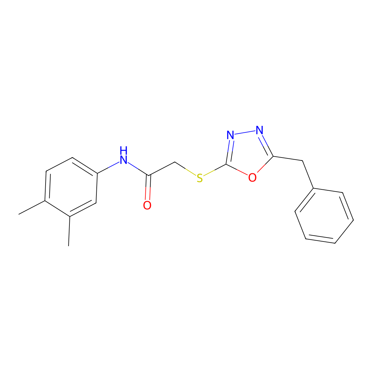 2-((5-Benzyl-1,3,4-oxadiazol-2-yl)thio)-N-(3,4-dimethylphenyl)acetamide molecular structure, CAS 336174-43-7