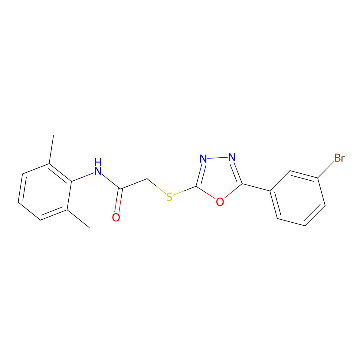 2-[[5-(3-Bromophenyl)-1,3,4-oxadiazol-2-yl]thio]-N-(2,6-dimethylphenyl)acetamide molecular structure, CAS 336174-49-3