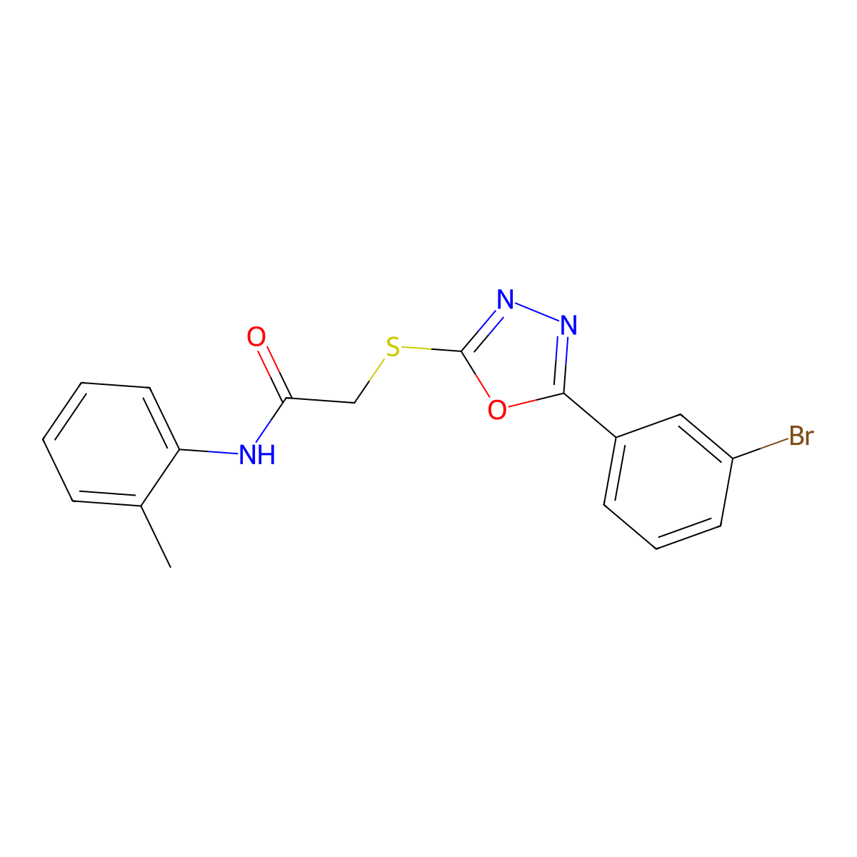 2-((5-(3-Bromophenyl)-1,3,4-oxadiazol-2-yl)thio)-N-(o-tolyl)acetamide molecular structure, CAS 336174-52-8