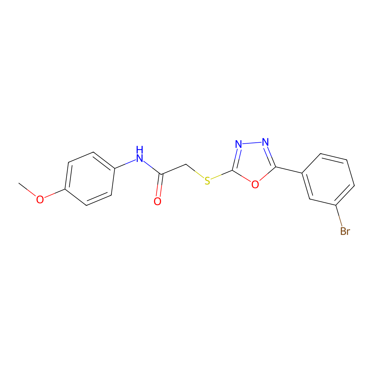 2-((5-(3-Bromophenyl)-1,3,4-oxadiazol-2-yl)thio)-N-(4-methoxyphenyl)acetamide molecular structure, CAS 336174-67-5