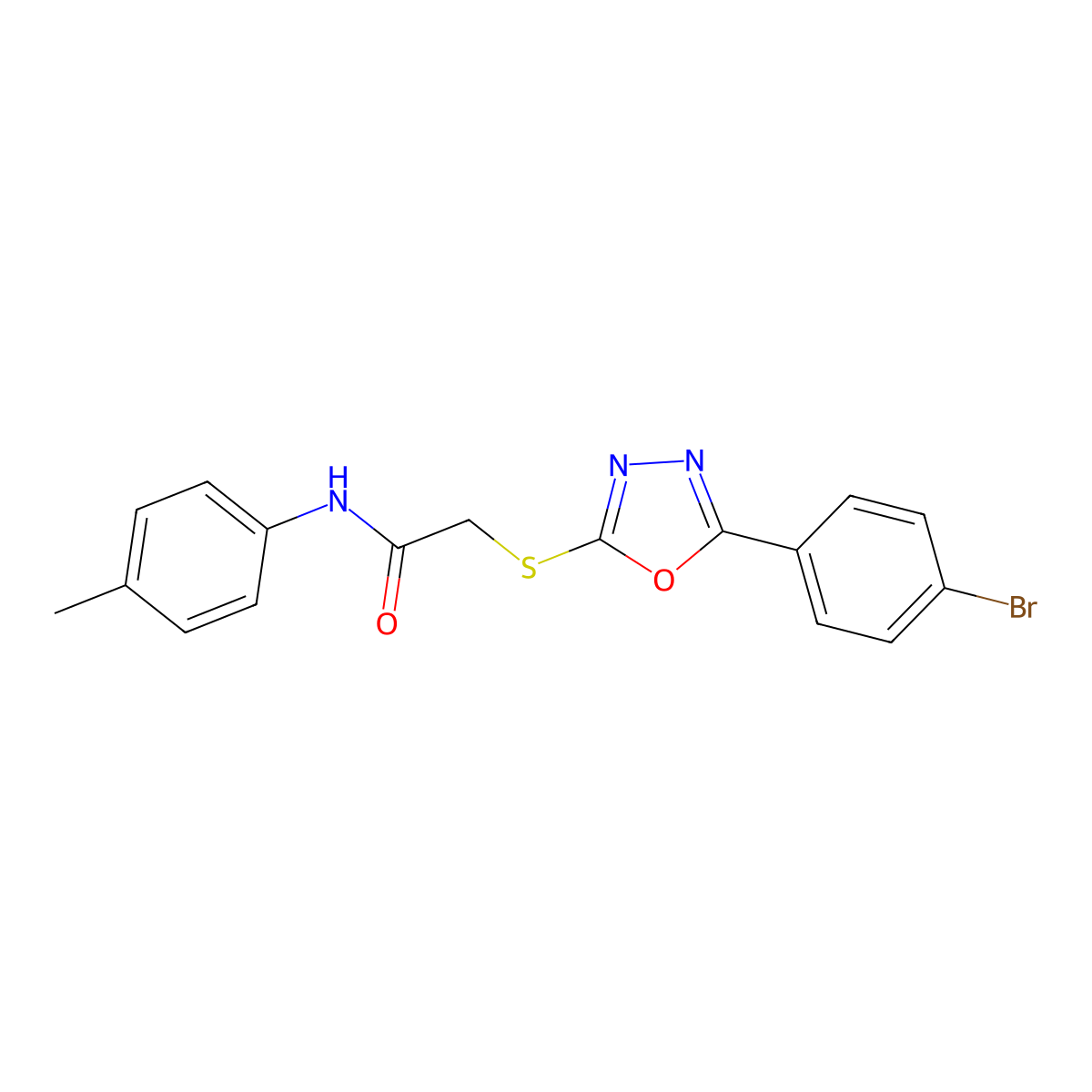 2-((5-(4-Bromophenyl)-1,3,4-oxadiazol-2-yl)thio)-N-(p-tolyl)acetamide molecular structure, CAS 336174-90-4