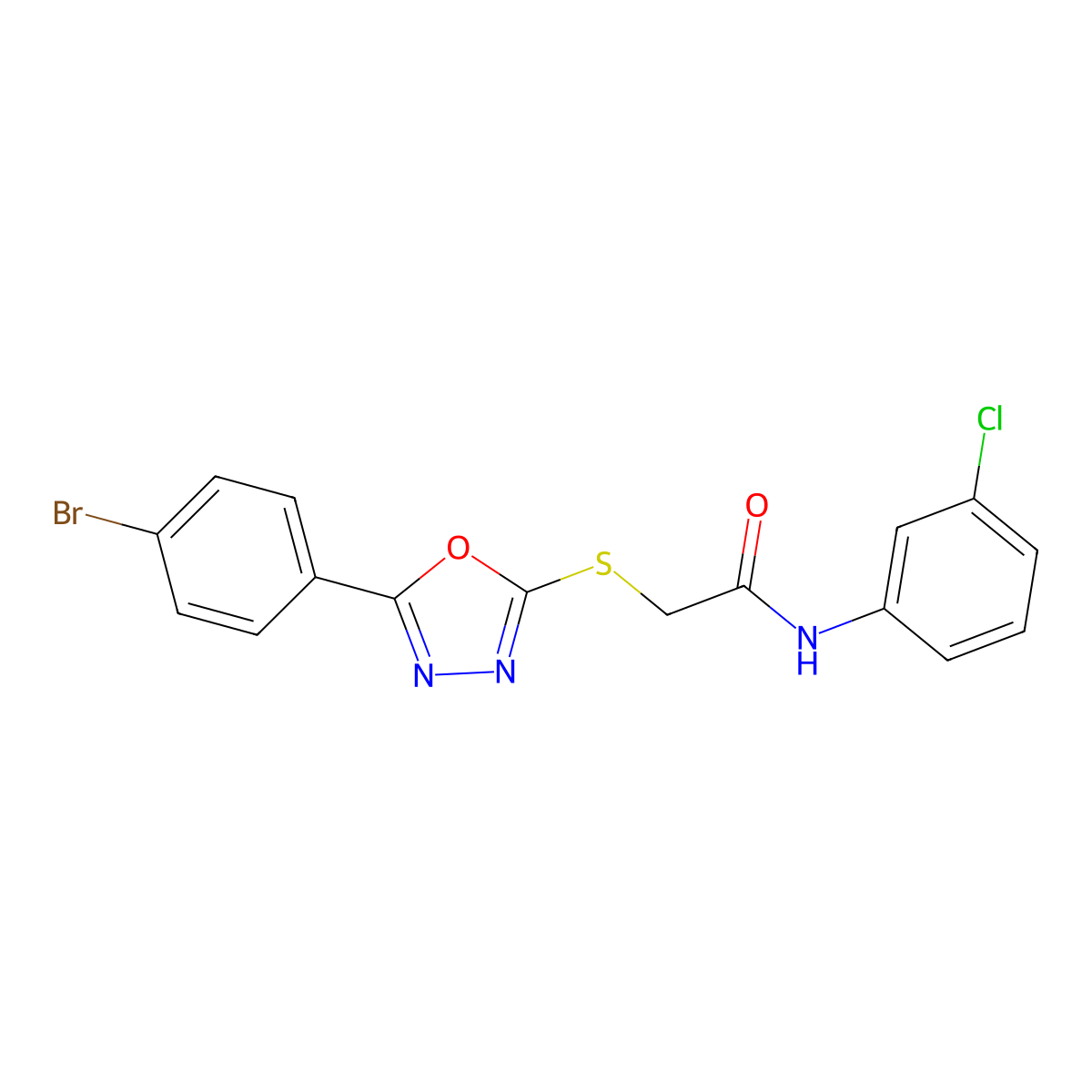 2-((5-(4-Bromophenyl)-1,3,4-oxadiazol-2-yl)thio)-N-(3-chlorophenyl)acetamide molecular structure, CAS 336174-93-7