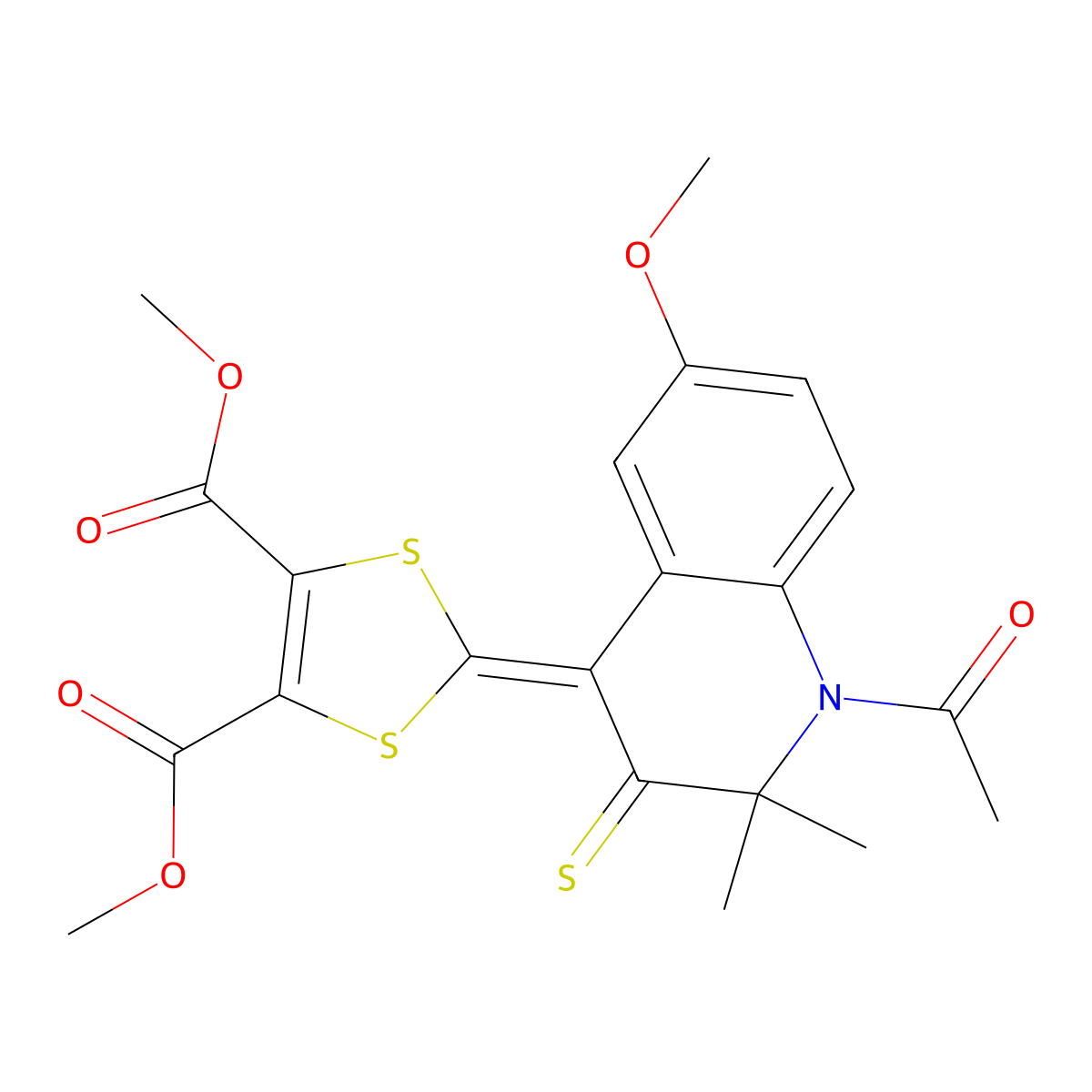 dimethyl 2-(1-acetyl-6-methoxy-2,2-dimethyl-3-thioxo-2,3-dihydroquinolin-4(1H)-ylidene)-1,3-dithiole-4,5-dicarboxylate molecular structure, CAS 336175-29-2