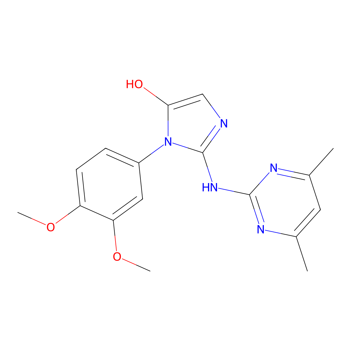 3-(3,4-Dimethoxy-phenyl)-2-(4,6-dimethyl-pyrimidin-2-ylamino)-3H-imidazol-4-ol molecular structure, CAS 336176-25-1