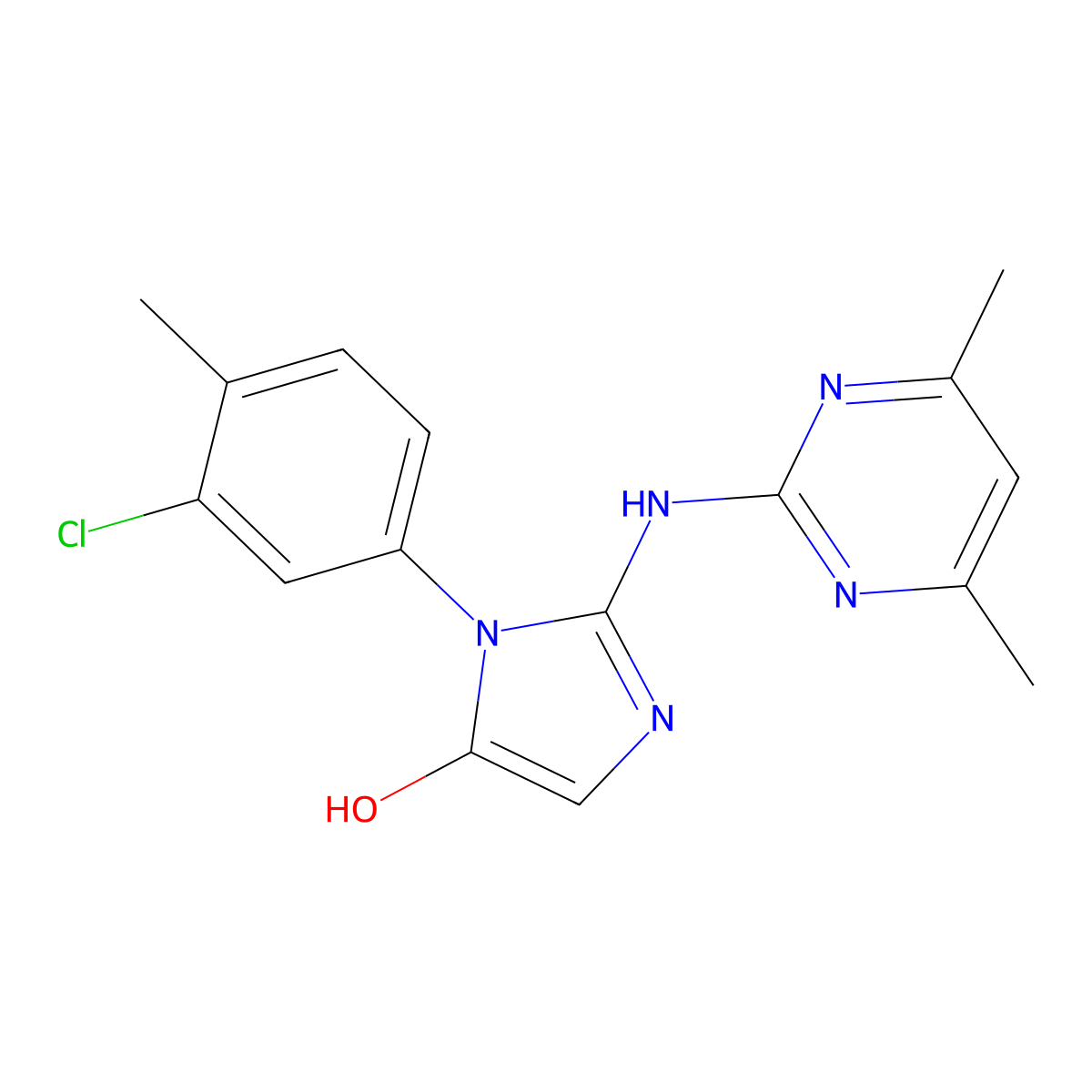 1-(3-chloro-4-methylphenyl)-2-[(4,6-dimethyl-2-pyrimidinyl)amino]-1H-imidazol-5-ol molecular structure, CAS 336176-29-5