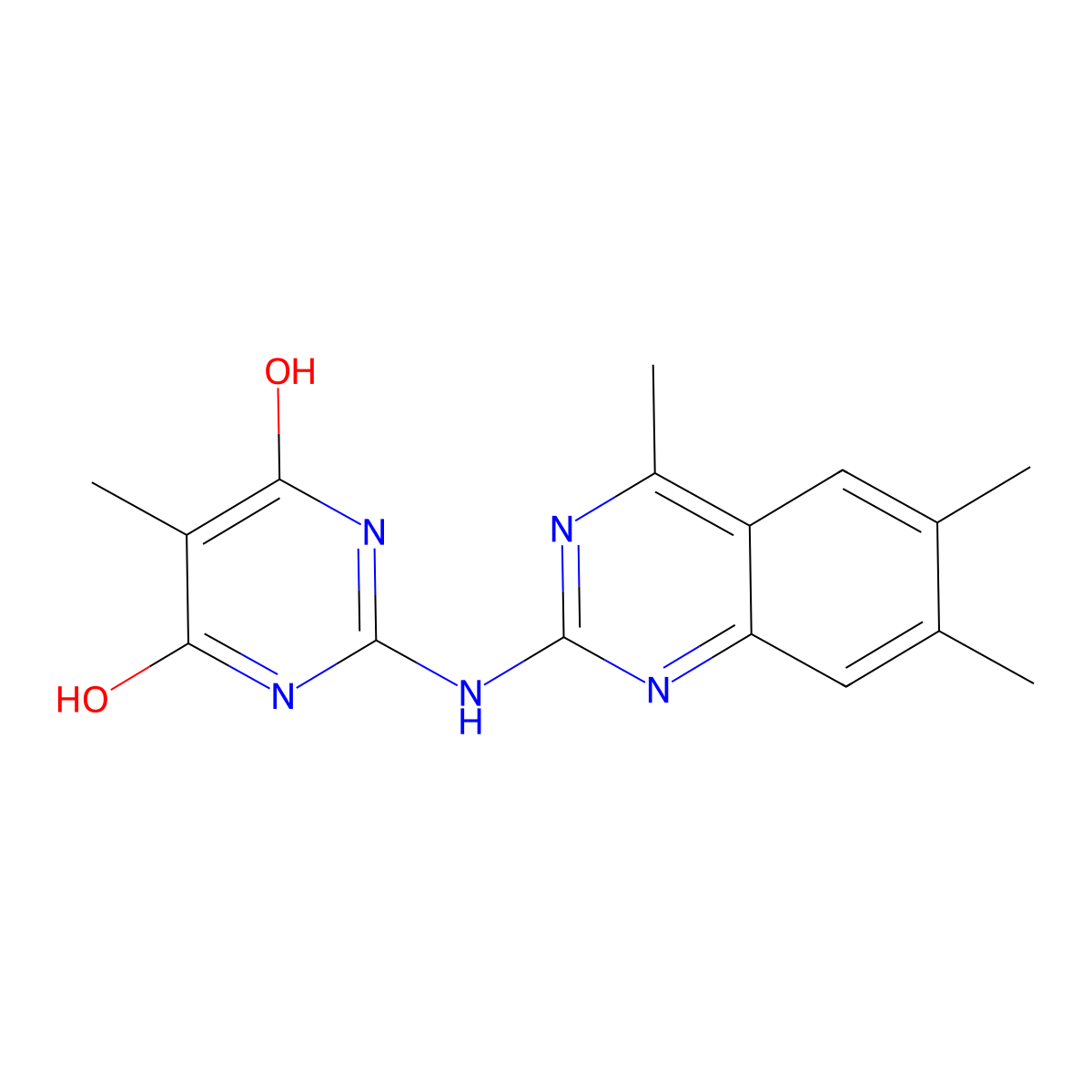 5-Methyl-2-((4,6,7-trimethylquinazolin-2-yl)amino)pyrimidine-4,6-diol molecular structure, CAS 336176-51-3