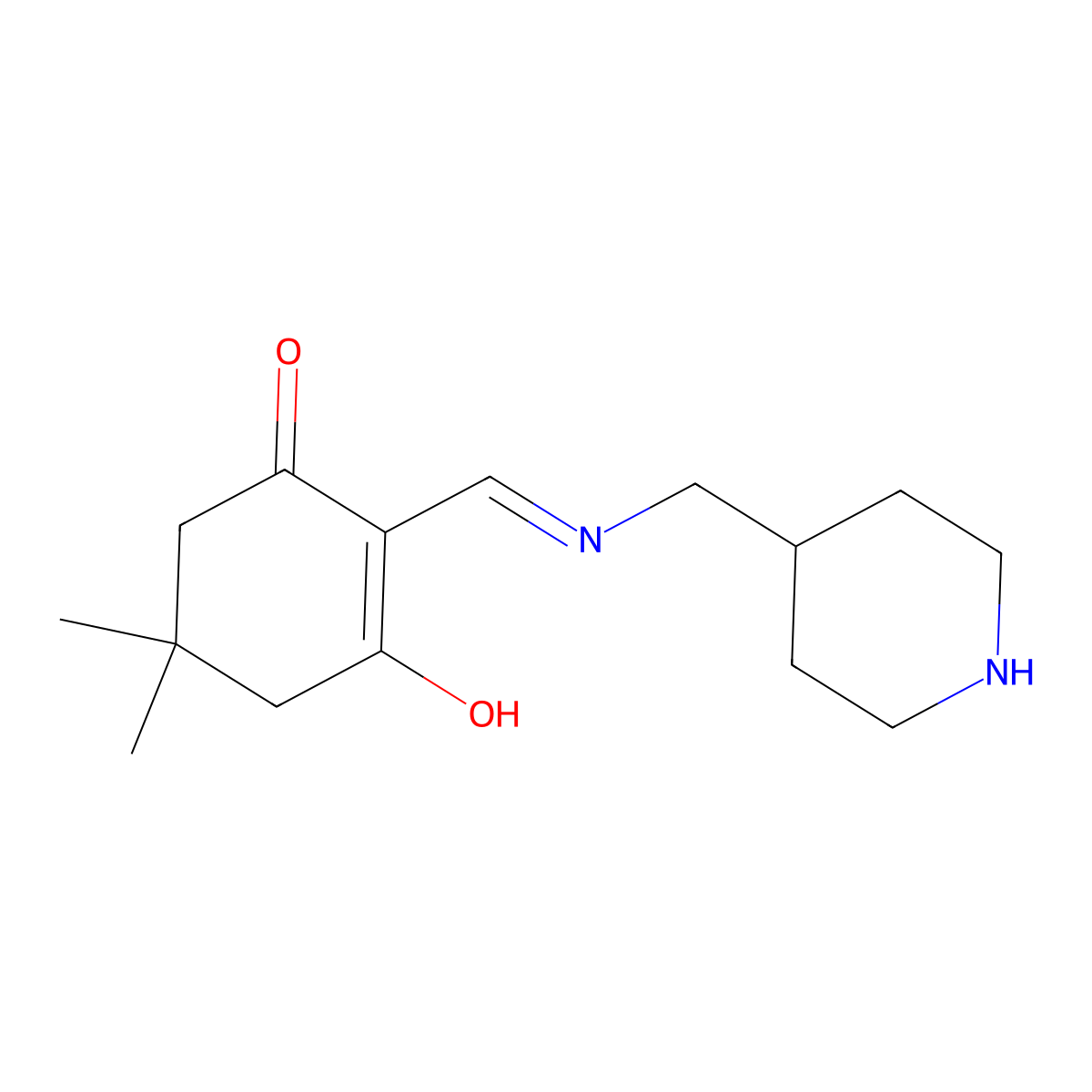 5,5-Dimethyl-2-{[(piperidin-4-ylmethyl)-amino]-methylene}-cyclohexane-1,3-dione molecular structure, CAS 336177-26-5