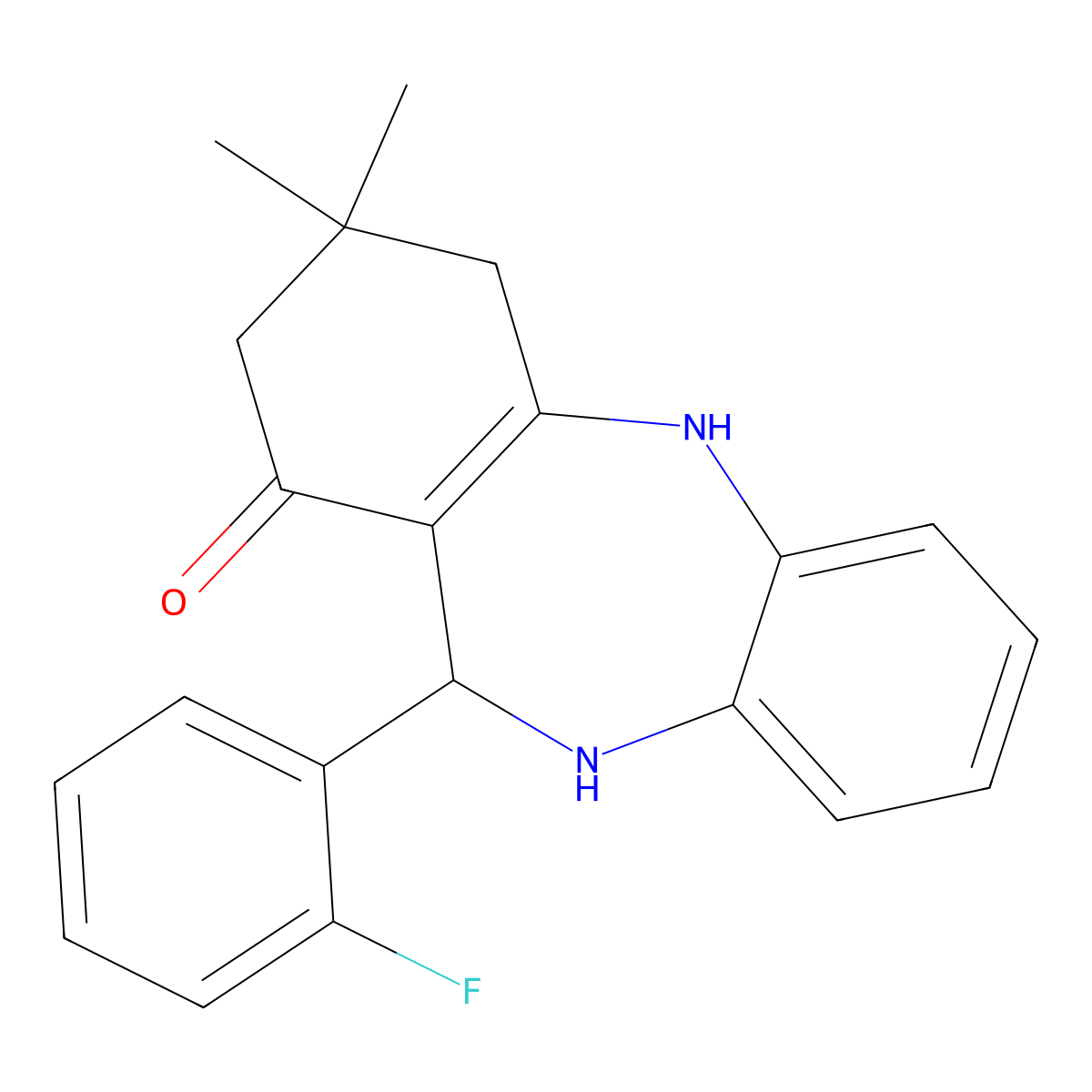 6-(2-fluorophenyl)-9,9-dimethyl-6,8,10,11-tetrahydro-5H-benzo[b][1,4]benzodiazepin-7-one molecular structure, CAS 336177-42-5