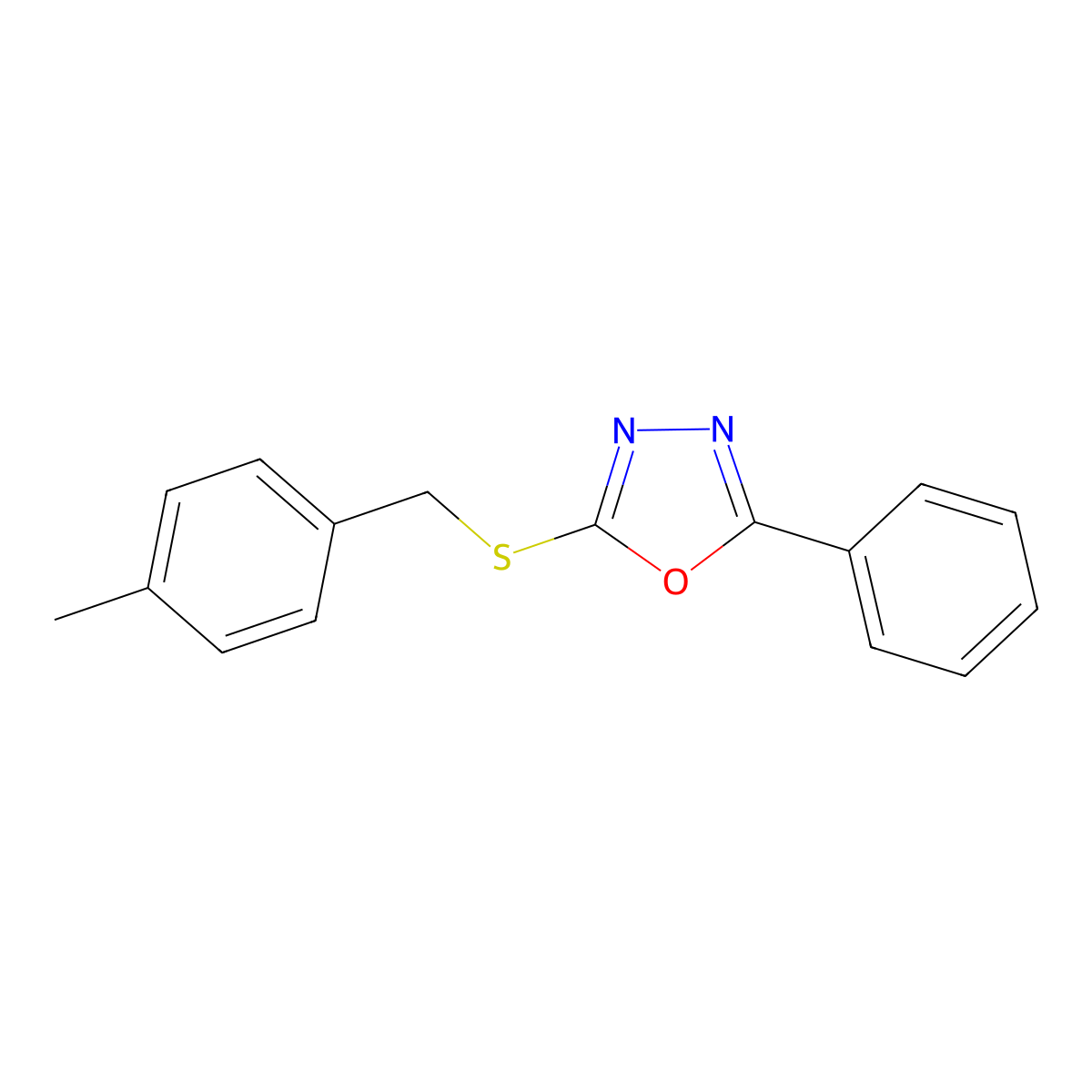 2-((4-Methylbenzyl)thio)-5-phenyl-1,3,4-oxadiazole molecular structure, CAS 336177-59-4