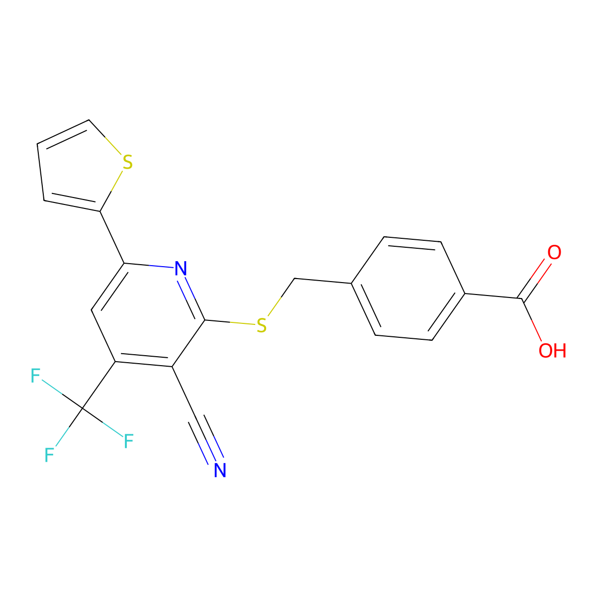 4-({[3-Cyano-6-(2-thienyl)-4-(trifluoromethyl)-2-pyridinyl]sulfanyl}methyl)benzoic acid molecular structure, CAS 336179-89-6