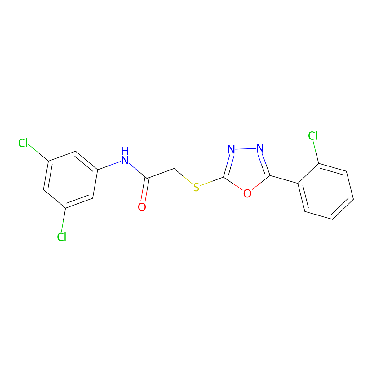 2-((5-(2-Chlorophenyl)-1,3,4-oxadiazol-2-yl)thio)-N-(3,5-dichlorophenyl)acetamide molecular structure, CAS 336179-97-6