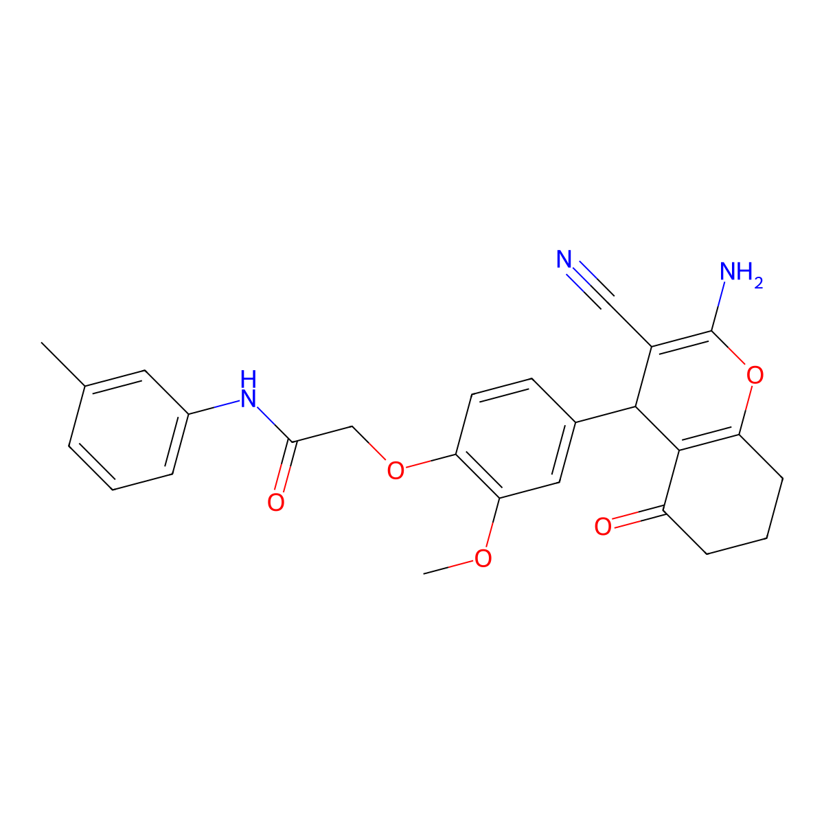 2-(4-(2-Amino-3-cyano-5-oxo-5,6,7,8-tetrahydro-4H-chromen-4-yl)-2-methoxyphenoxy)-N-(m-tolyl)acetamide molecular structure, CAS 336179-98-7