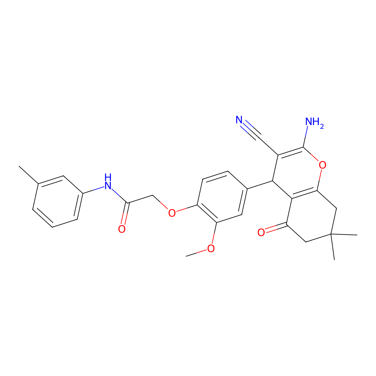 2-(4-(2-Amino-3-cyano-7,7-dimethyl-5-oxo-5,6,7,8-tetrahydro-4H-chromen-4-yl)-2-methoxyphenoxy)-N-(m-tolyl)acetamide molecular structure, CAS 336179-99-8