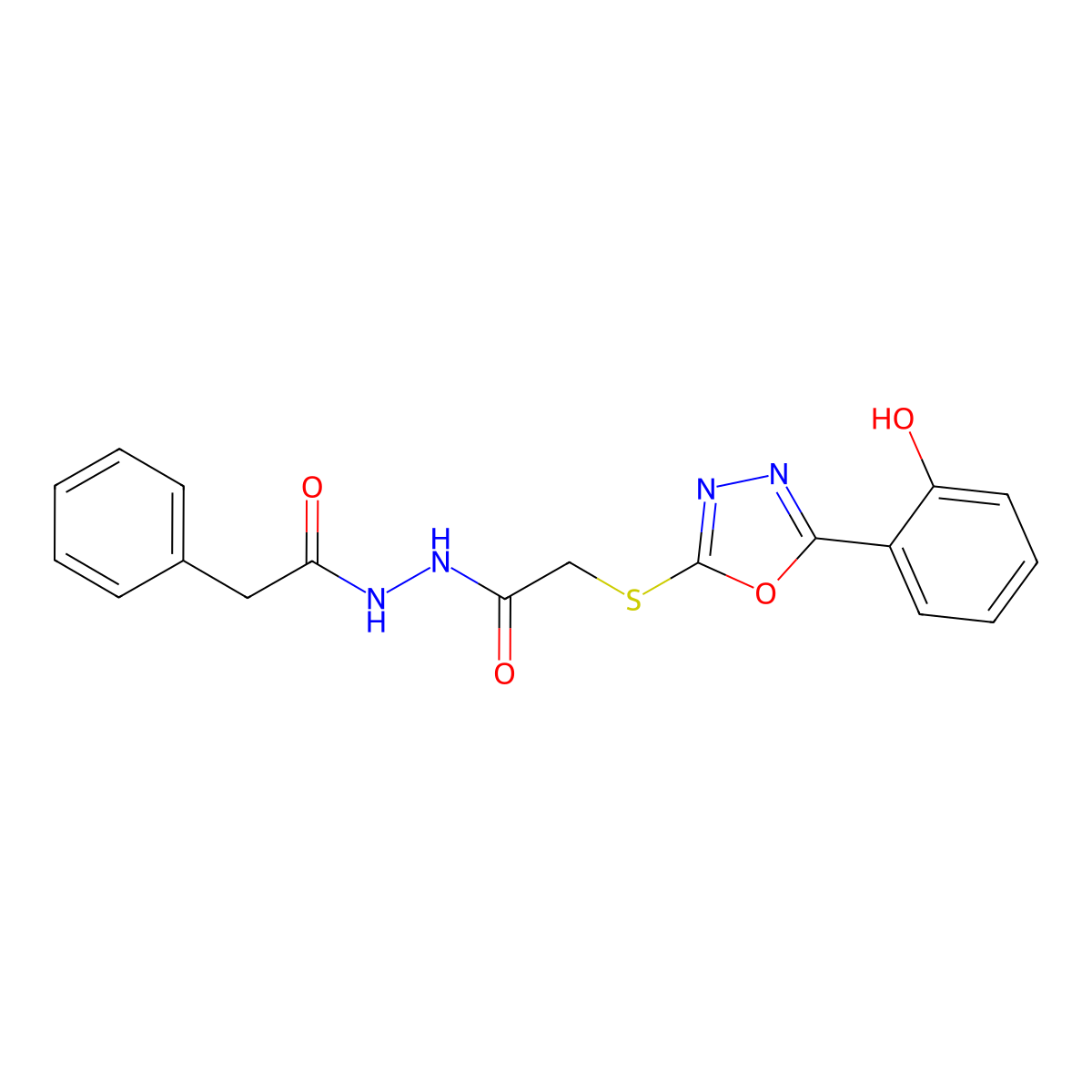 2-((5-(2-Hydroxyphenyl)-1,3,4-oxadiazol-2-yl)thio)-N'-(2-phenylacetyl)acetohydrazide molecular structure, CAS 336180-05-3