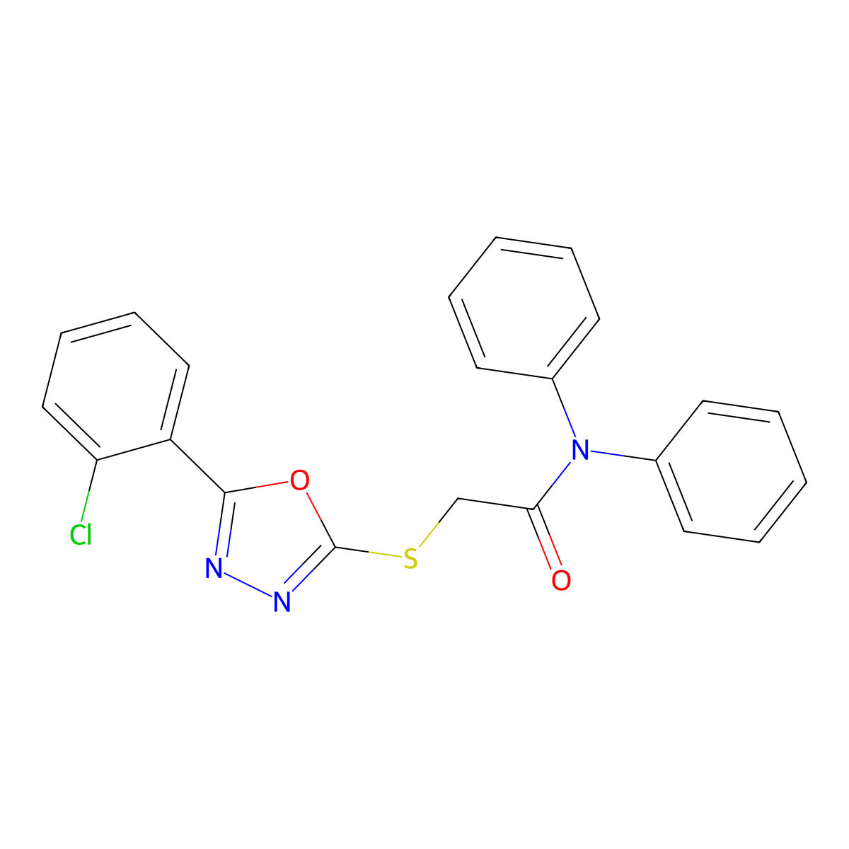 2-((5-(2-Chlorophenyl)-1,3,4-oxadiazol-2-yl)thio)-N,N-diphenylacetamide molecular structure, CAS 336180-10-0