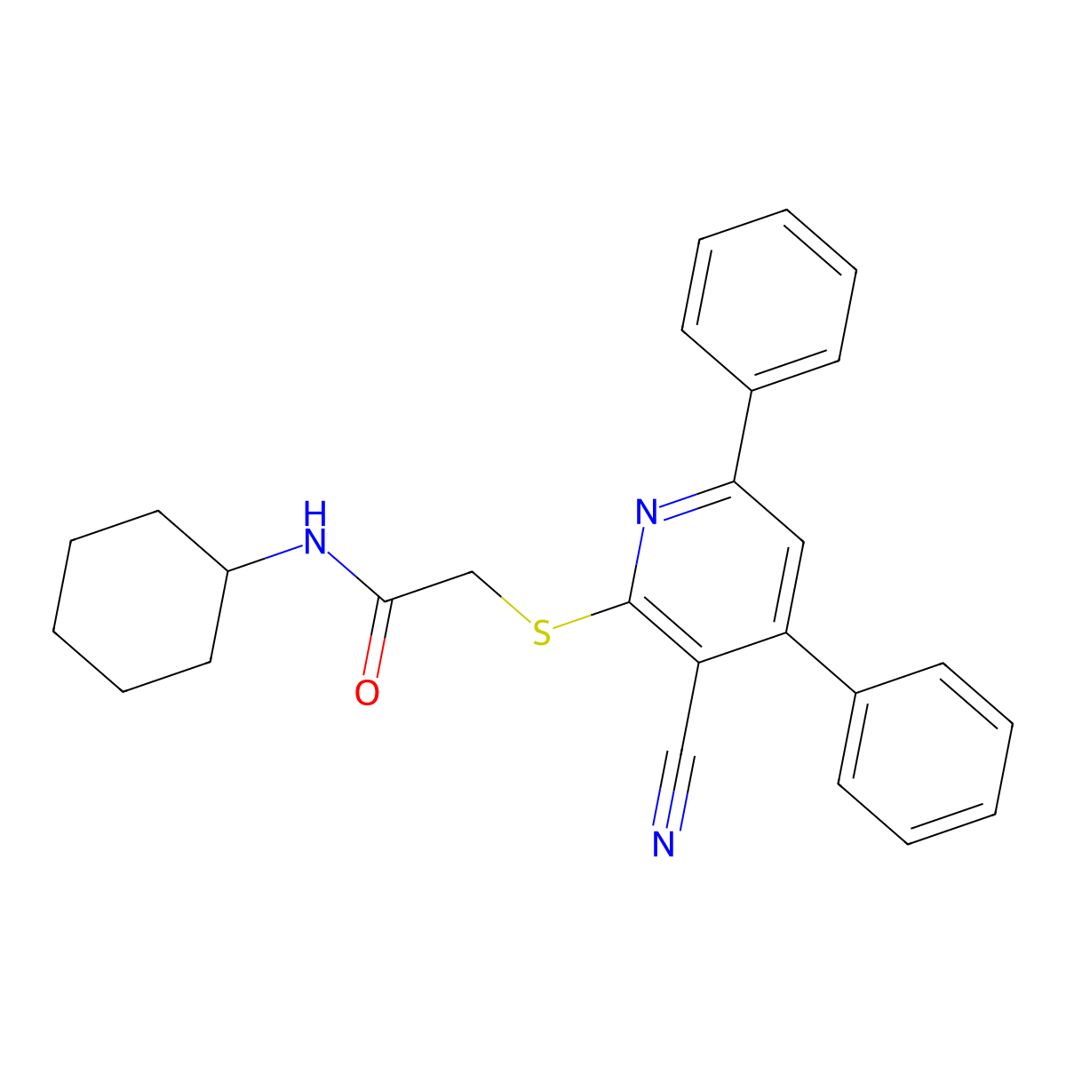 2-((3-Cyano-4,6-diphenylpyridin-2-yl)thio)-N-cyclohexylacetamide molecular structure, CAS 336180-16-6