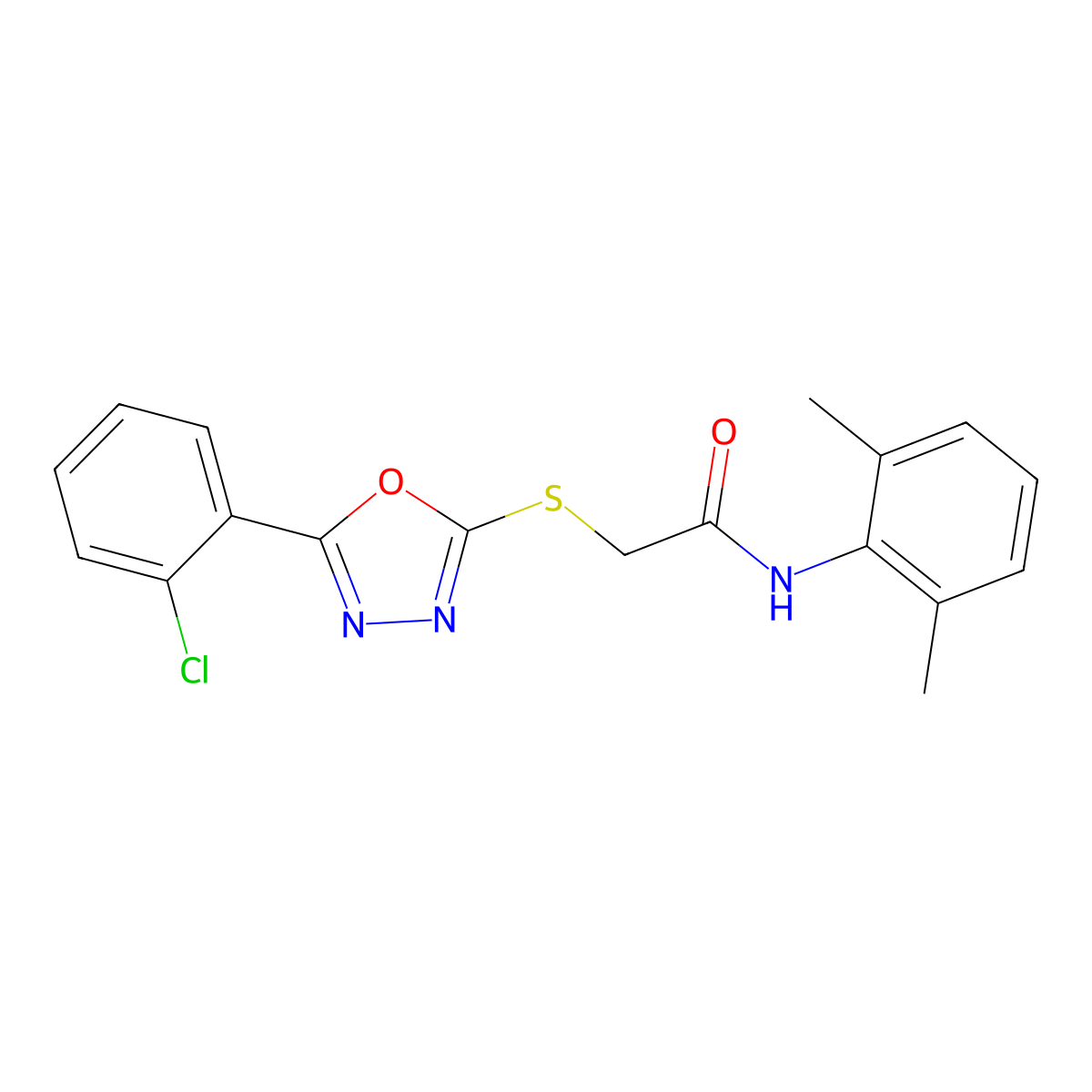 2-((5-(2-Chlorophenyl)-1,3,4-oxadiazol-2-yl)thio)-N-(2,6-dimethylphenyl)acetamide molecular structure, CAS 336180-18-8