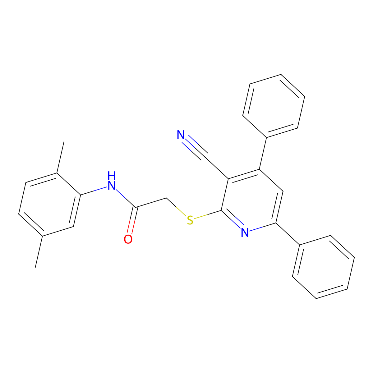 2-((3-Cyano-4,6-diphenylpyridin-2-yl)thio)-N-(2,5-dimethylphenyl)acetamide molecular structure, CAS 336180-23-5