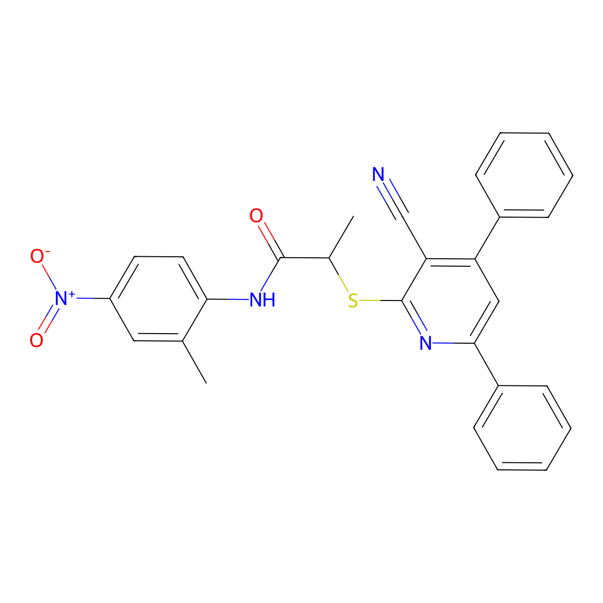 2-((3-Cyano-4,6-diphenylpyridin-2-yl)thio)-N-(2-methyl-4-nitrophenyl)propanamide molecular structure, CAS 336180-28-0