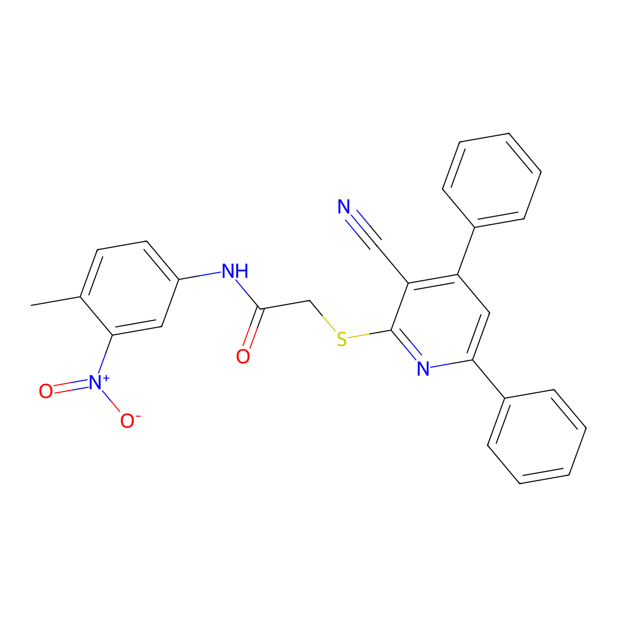 2-((3-Cyano-4,6-diphenylpyridin-2-yl)thio)-N-(4-methyl-3-nitrophenyl)acetamide molecular structure, CAS 336180-36-0