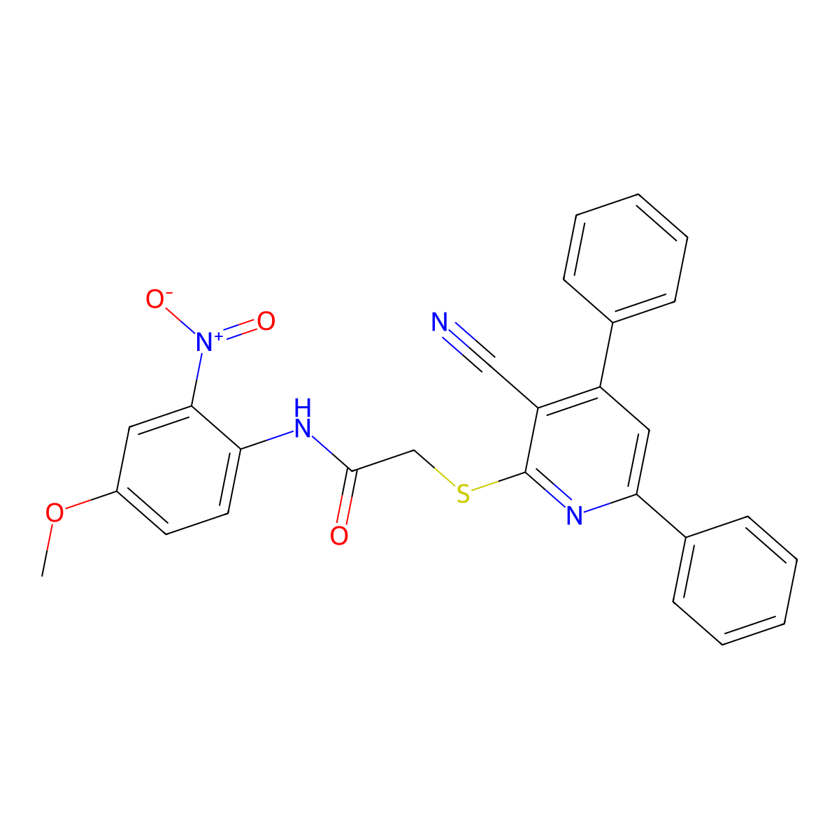 2-((3-Cyano-4,6-diphenylpyridin-2-yl)thio)-N-(4-methoxy-2-nitrophenyl)acetamide molecular structure, CAS 336180-37-1