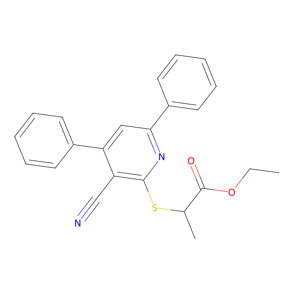 Ethyl 2-[(3-cyano-4,6-diphenylpyridin-2-yl)sulfanyl]propanoate molecular structure, CAS 336180-45-1