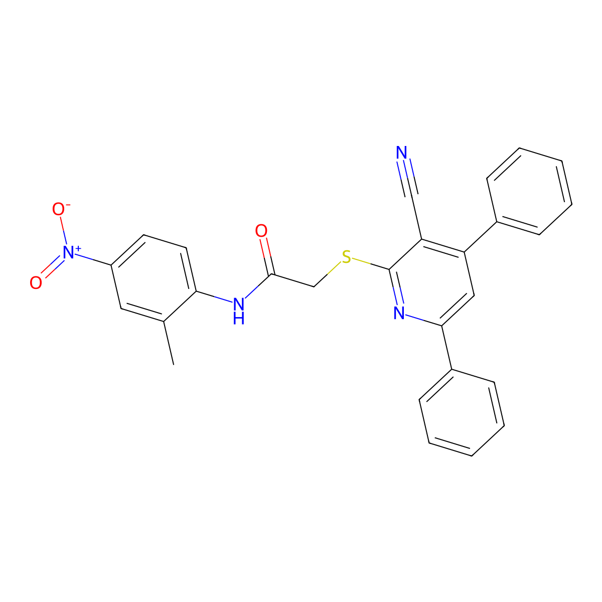 2-((3-Cyano-4,6-diphenylpyridin-2-yl)thio)-N-(2-methyl-4-nitrophenyl)acetamide molecular structure, CAS 336180-48-4