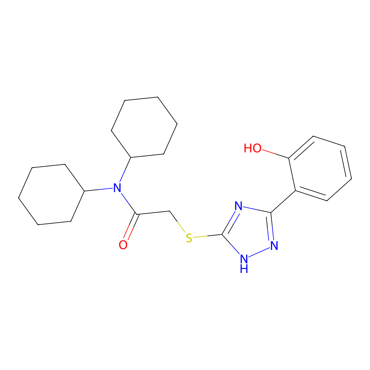 N,N-Dicyclohexyl-2-((3-(2-hydroxyphenyl)-1H-1,2,4-triazol-5-yl)thio)acetamide molecular structure, CAS 336180-60-0