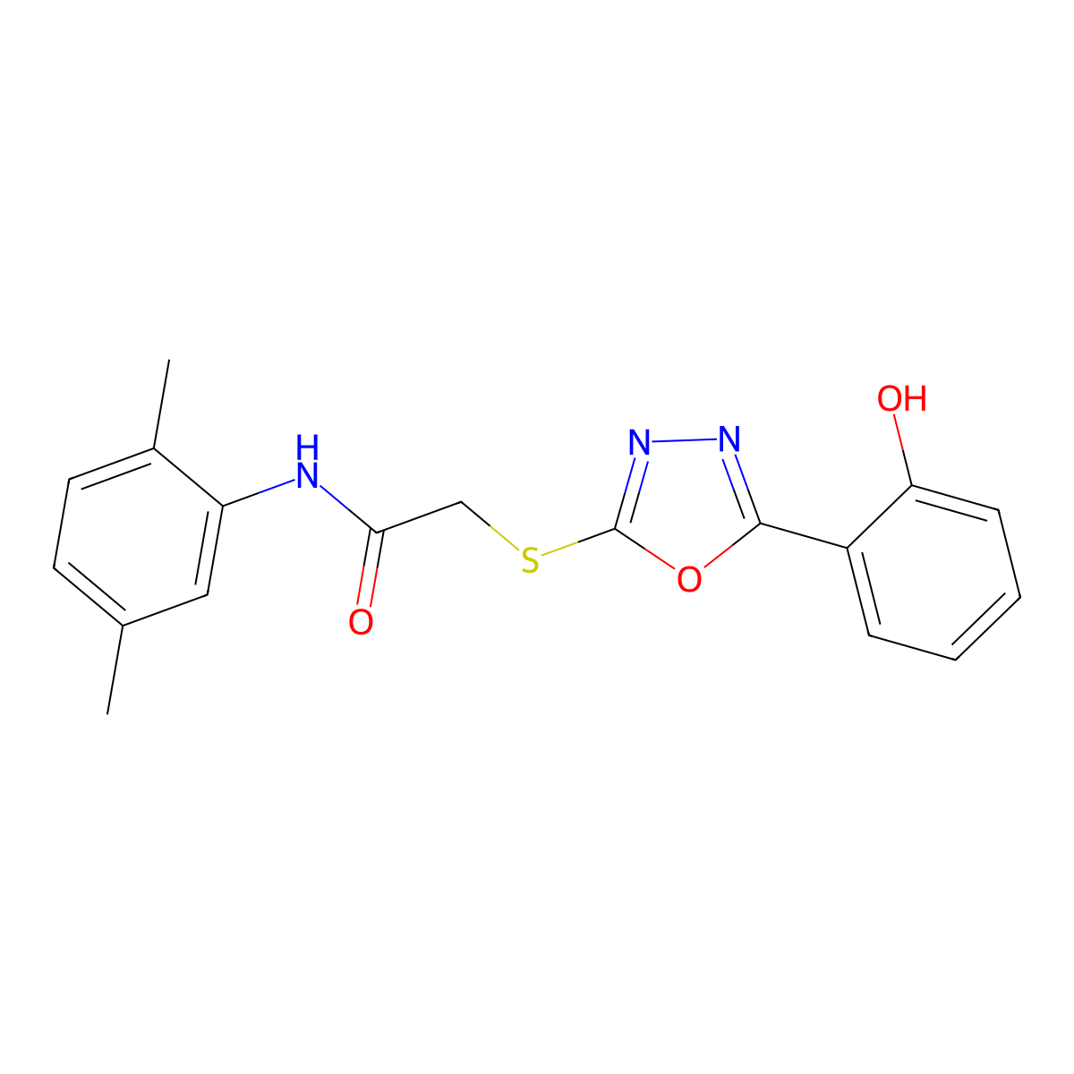 N-(2,5-Dimethylphenyl)-2-((5-(2-hydroxyphenyl)-1,3,4-oxadiazol-2-yl)thio)acetamide molecular structure, CAS 336180-63-3