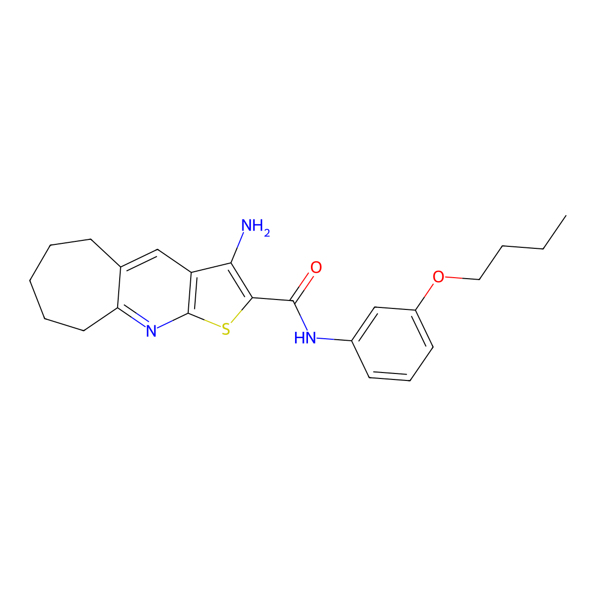 3-amino-N-(3-butoxyphenyl)-6,7,8,9-tetrahydro-5H-cyclohepta[b]thieno[3,2-e]pyridine-2-carboxamide molecular structure, CAS 336180-82-6