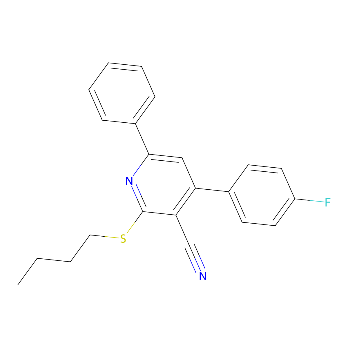 2-(Butylsulfanyl)-4-(4-fluorophenyl)-6-phenylnicotinonitrile molecular structure, CAS 336180-87-1