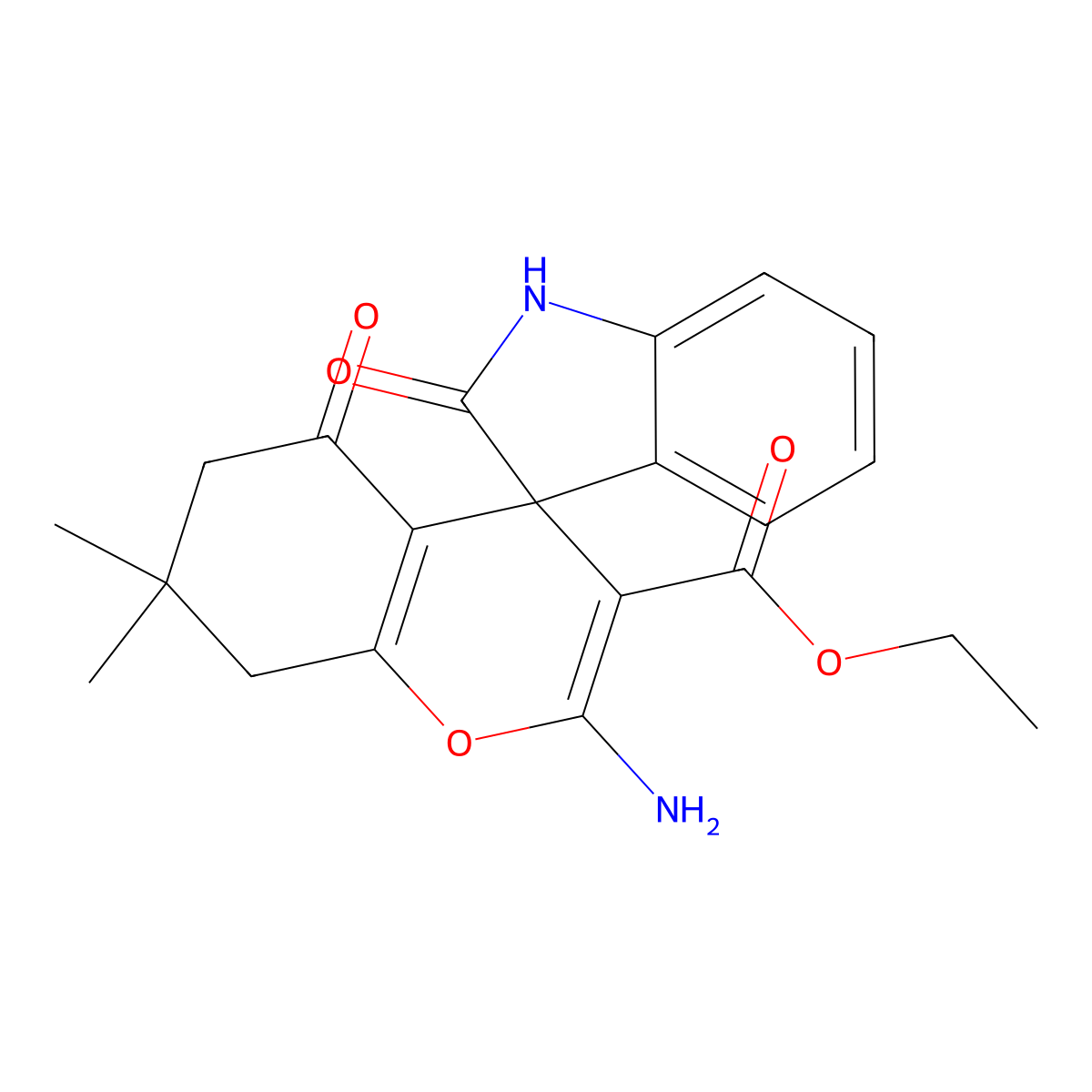 Ethyl 2-amino-7,7-dimethyl-2',5-dioxo-1',2',5,6,7,8-hexahydrospiro[chromene-4,3'-indole]-3-carboxylate molecular structure, CAS 336180-95-1