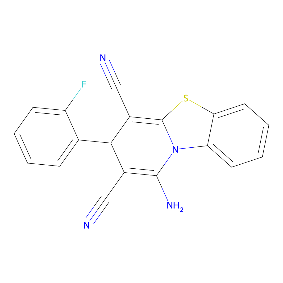 1-Amino-3-(2-fluorophenyl)-3H-pyrido[2,1-b][1,3]benzothiazole-2,4-dicarbonitrile molecular structure, CAS 336181-02-3