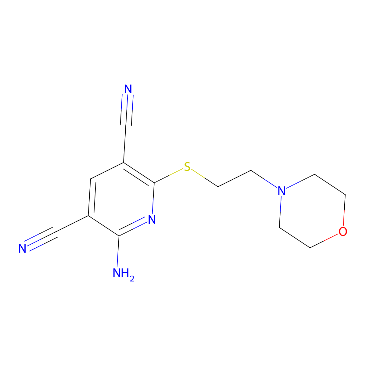 2-Amino-6-(2-morpholin-4-ylethylsulfanyl)pyridine-3,5-dicarbonitrile molecular structure, CAS 336181-11-4