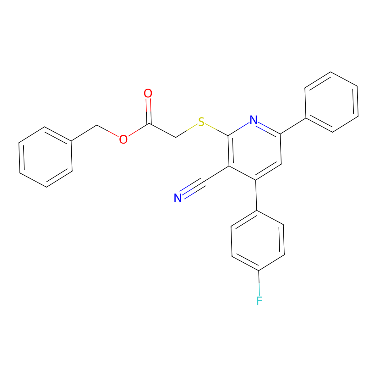 Benzyl {[3-cyano-4-(4-fluorophenyl)-6-phenylpyridin-2-yl]sulfanyl}acetate molecular structure, CAS 336181-12-5