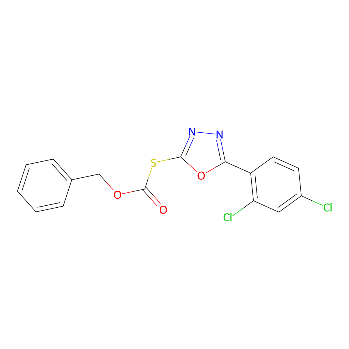 O-benzyl S-(5-(2,4-dichlorophenyl)-1,3,4-oxadiazol-2-yl) carbonothioate molecular structure, CAS 336181-22-7