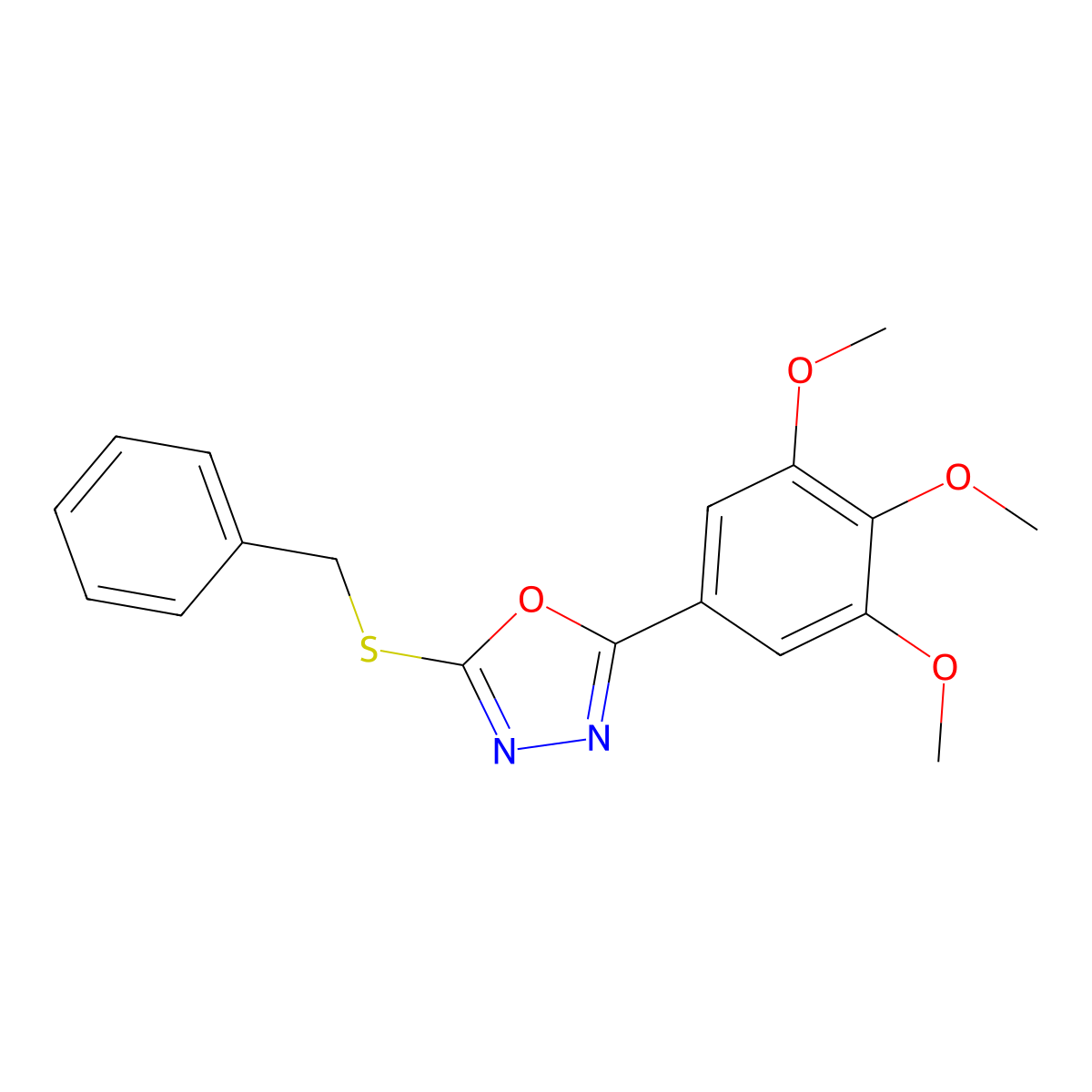 2-(Benzylsulfanyl)-5-(3,4,5-trimethoxyphenyl)-1,3,4-oxadiazole molecular structure, CAS 336181-28-3