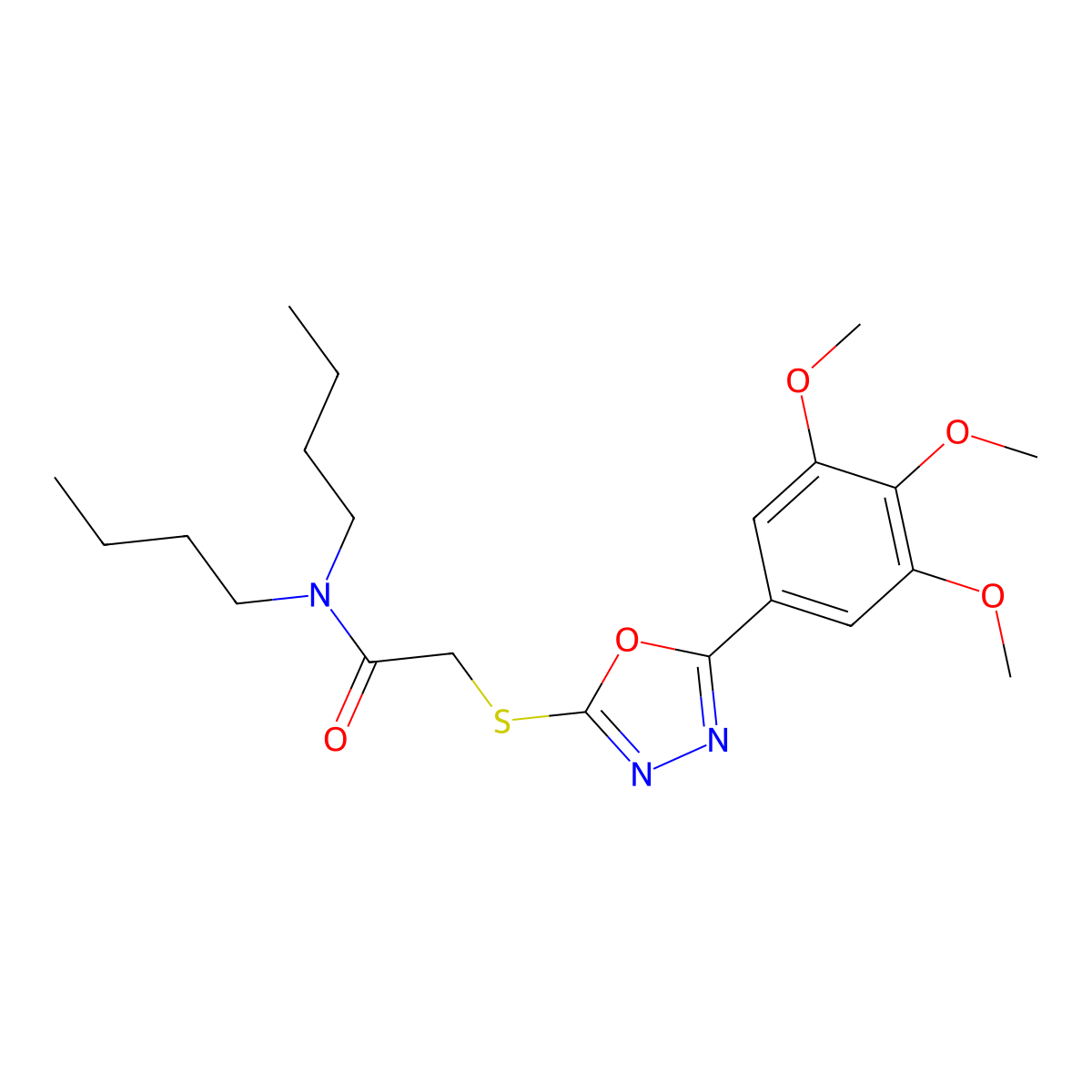 N,N-dibutyl-2-{[5-(3,4,5-trimethoxyphenyl)-1,3,4-oxadiazol-2-yl]sulfanyl}acetamide molecular structure, CAS 336181-29-4