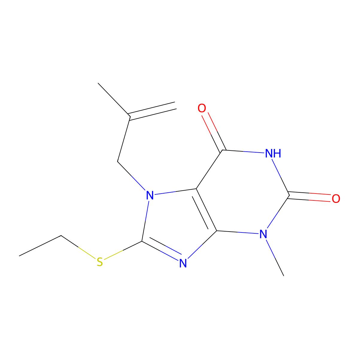 8-(ethylsulfanyl)-3-methyl-7-(2-methylprop-2-en-1-yl)-2,3,6,7-tetrahydro-1H-purine-2,6-dione molecular structure, CAS 336181-33-0