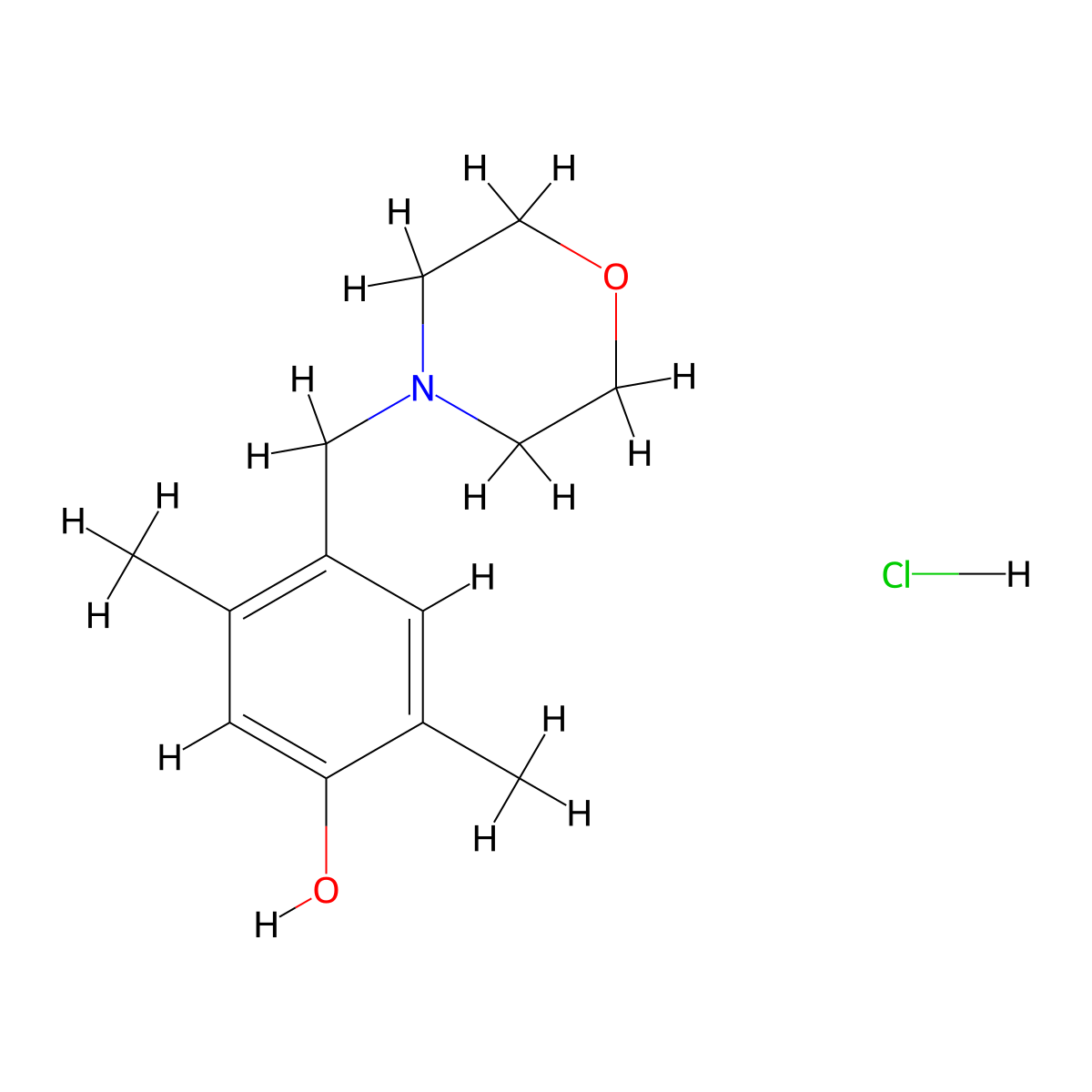 Phenol, 2,5-dimethyl-4-(4-morpholinylmethyl)-, hydrochloride (1:1) molecular structure, CAS 33625-43-3