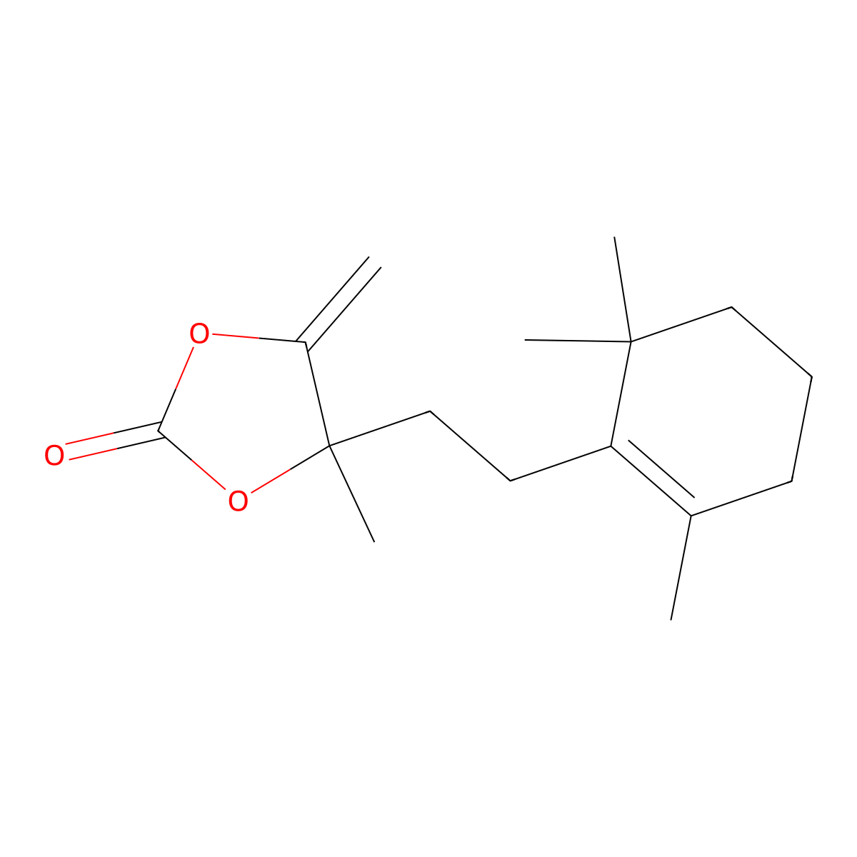 4-Methyl-5-methylene-4-[2-(2,6,6-trimethylcyclohex-1-en-1-yl)ethyl]-1,3-dioxolan-2-one molecular structure, CAS 336879-75-5