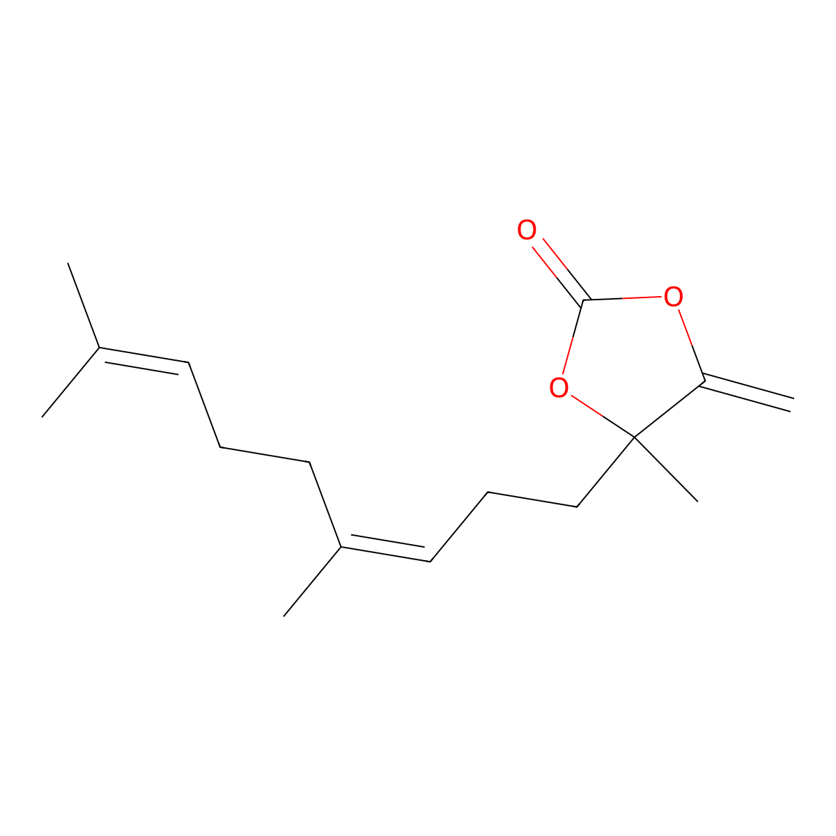 4-(4,8-Dimethylnona-3,7-dien-1-yl)-4-methyl-5-methylidene-1,3-dioxolan-2-one molecular structure, CAS 336879-76-6