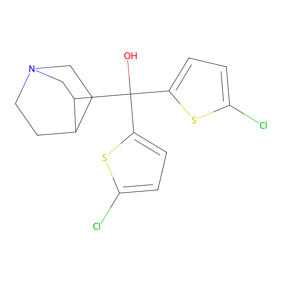 1-Azabicyclo[2.2.2]octan-3-yl-bis(5-chlorothiophen-2-yl)methanol molecular structure, CAS 336880-51-4