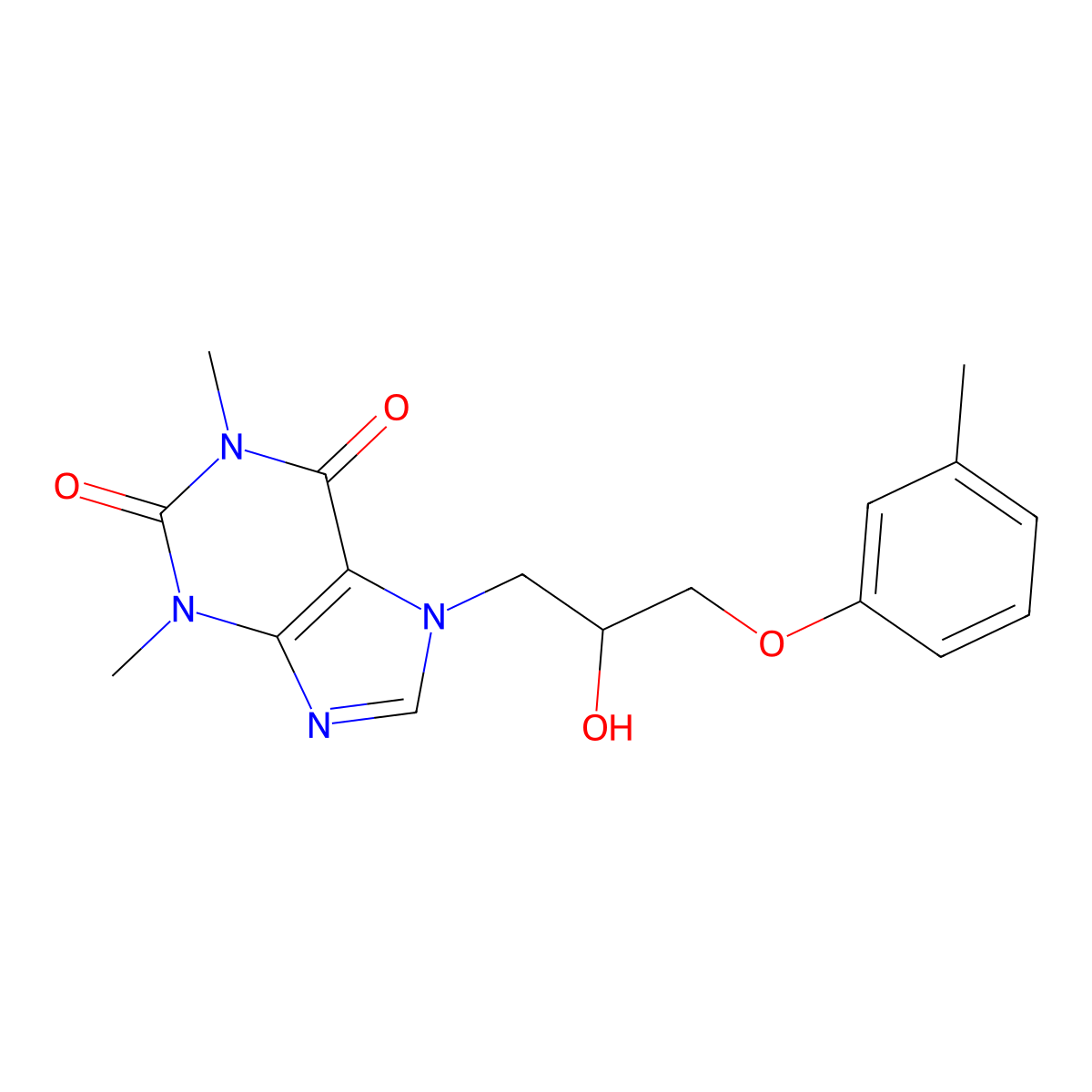 7-(2-hydroxy-3-(m-tolyloxy)propyl)-1,3-dimethyl-1H-purine-2,6(3H,7H)-dione molecular structure, CAS 33710-78-0