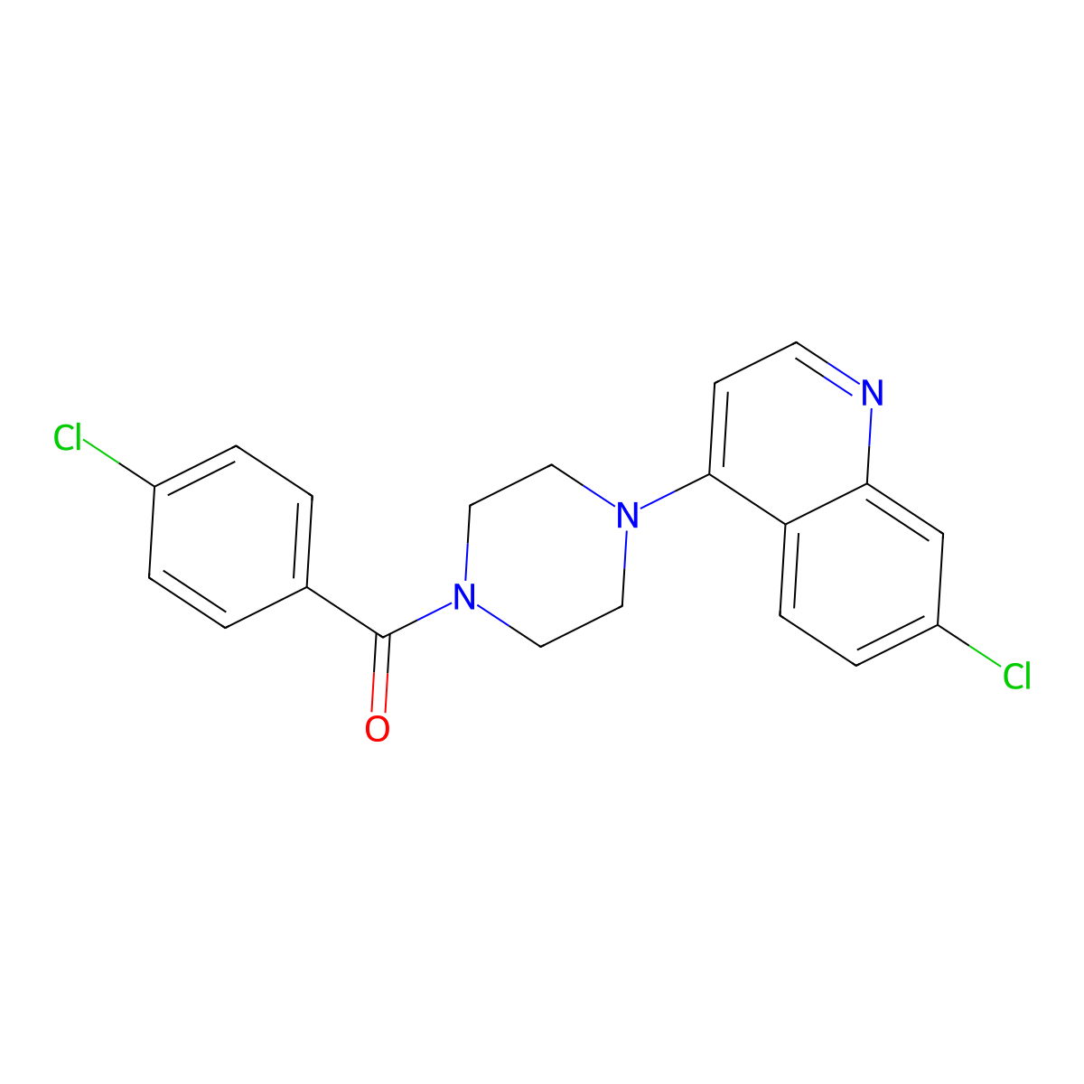 (4-Chlorophenyl)-[4-(7-chloro-4-quinolinyl)-1-piperazinyl]methanone molecular structure, CAS 337328-21-9